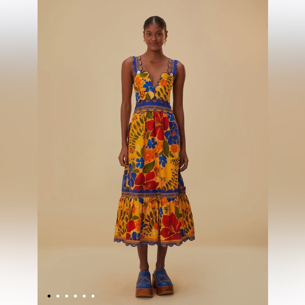 Farm Rio Floral Dress with Scalloped Edges